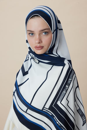 Vira Krep İpek Şal 70x190 Cm - Mavi