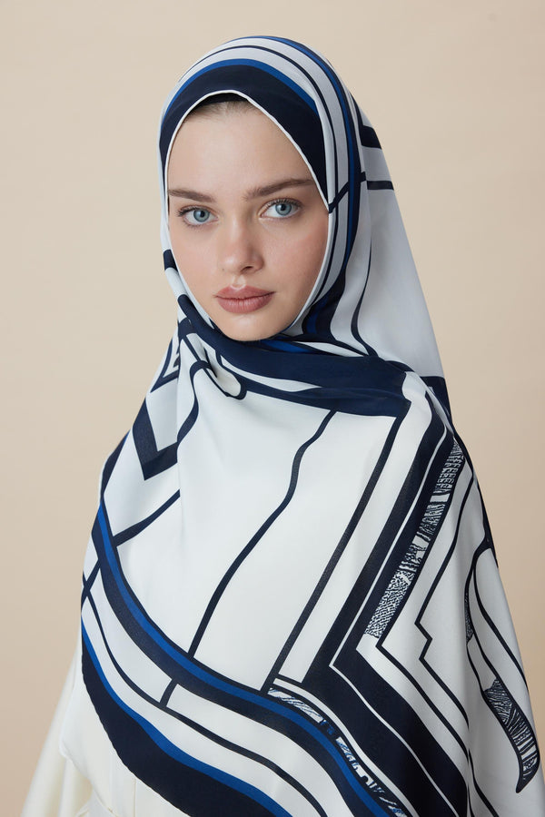Vira Krep İpek Şal 70x190 Cm - Mavi