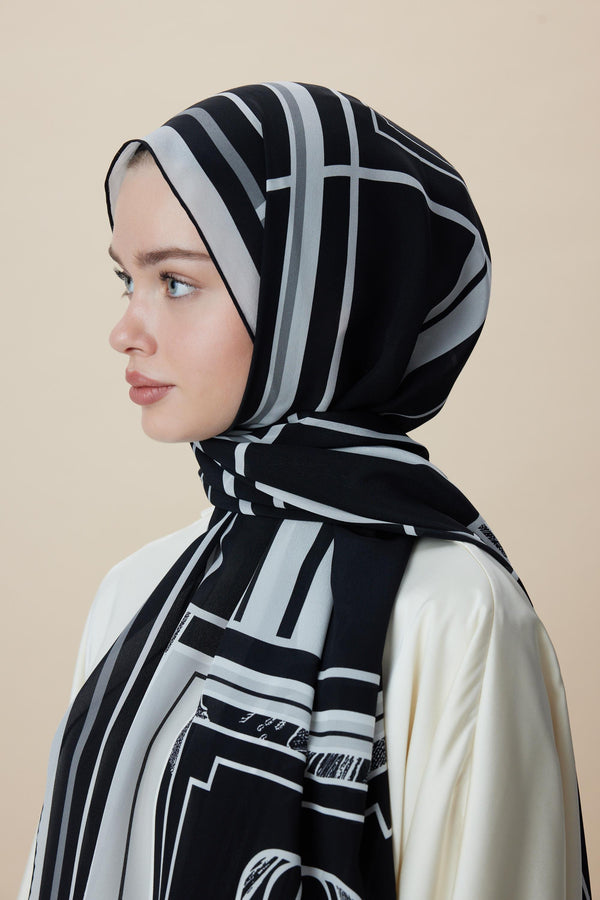 Vira Krep İpek Şal 70x190 Cm - Siyah