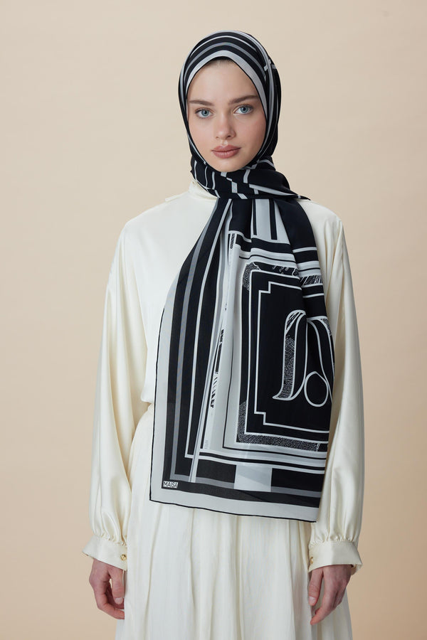 Vira Krep İpek Şal 70x190 Cm - Siyah