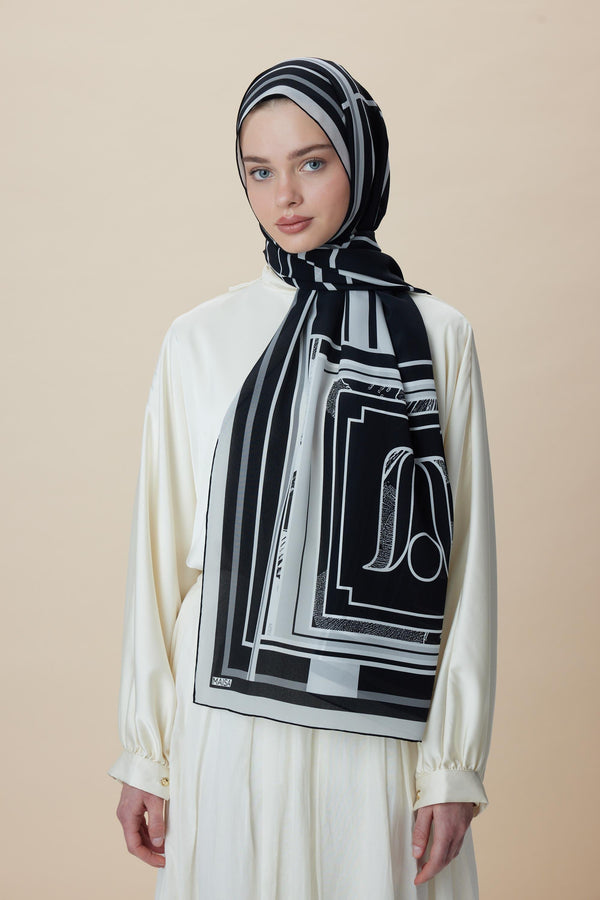 Vira Krep İpek Şal 70x190 Cm - Siyah