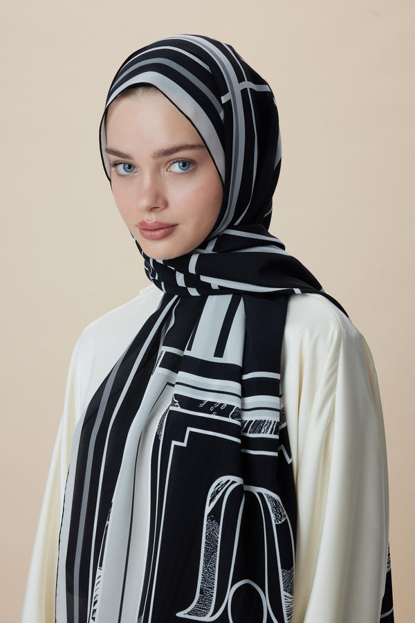 Vira Krep İpek Şal 70x190 Cm - Siyah