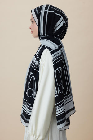 Vira Krep İpek Şal 70x190 Cm - Siyah
